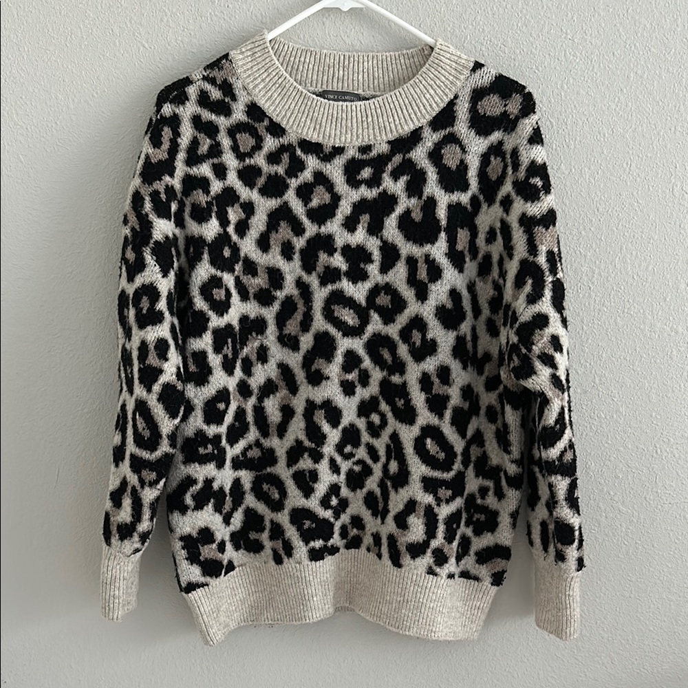 Vince Camuto Leopard Print Sweater - Black and Cream